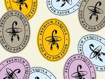 Telson Tequila Stickers black brand branding crest icon illustration lavendar logo purple scorpion sticker telson tequila vector yellow