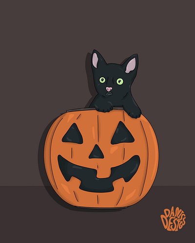 Spooky Season black cat design digital art drawing graphic design halloween illustration illustrator pumpkin