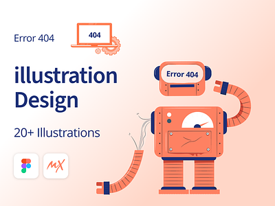 Error Illustration For Website 404 adobe xd error finance illustration new trend no page found illustration orange robot ui
