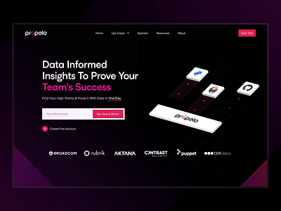 Landing Page Hero: Propelo dark dark card dark landing page dark mode dark theme dark ui developer landing page development figma interactive integration animation integrations interaction interactive landing landing page saas landing page ui