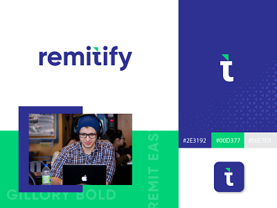 Remitify - Fintech logo and brand identity arrow logo blue brand identity branding branding agency digital asset financial logo financial tech company logo fintech bradning fintech logo green modern logo payment gateway logo payment system logo saas branding saas logo t logo tech logo