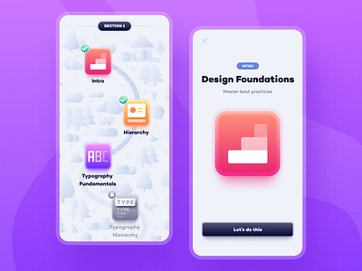 Learning path - mobile animals app app design design education forest illustration ios learning merlin mobile product product design purple ui ui design uiux ux