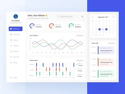 Language Learning Dashboard UI buy calendar chart course dashboard design download e course kit language learning product ui website