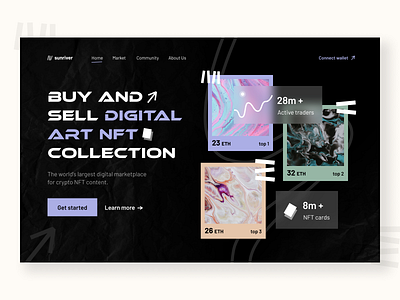 landing page - nft market branding cards crypto cryptocurrency dark mode design market minimal nft startup trade typography ui ux vector web