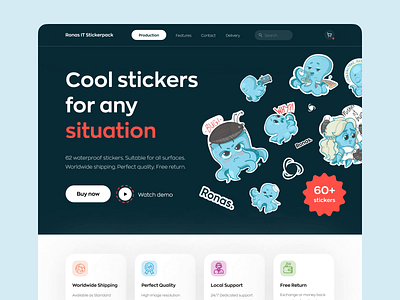 Stickers Landing Page animation design graphic design illustration landing landing page mvp page promo promopage promotion ronas it ui ux web web design website