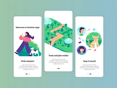 Illustrations for petsitter app 2d animals app cat design dog green illustration petsitter vector