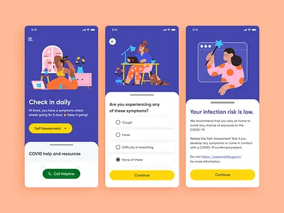 COVID-19 Self Assessment Test app covid covid 19 covid test design graphic design helpline illustration medical mobile app risk symptoms ui