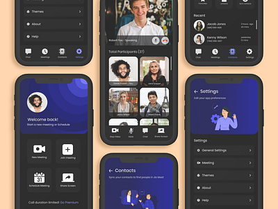 JioMeet UI Redesign Concept - Dark Mode app calling app concept design illustration jio meet meeting mobile mobile app ui vector video video call video conference zoom