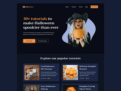 Halloween Tutorial Website autumn courses halloween landing page spooky trick or treat tutorial website tutorials