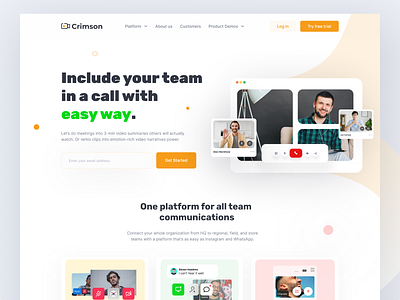 Crimson SaaS Landing Page UX UI best landing page communication design landing page landing page design team collaboration team communication team conversion team video call team work top landing page top landing page 2022 ui ui design ui trend user experience design user interface design ux ux design web design