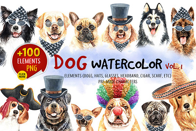 Dog watercolor.Animal Clipart 3d animal animation app branding bundle clipart collection design dog graphic design illustration logo motion graphics ui watercolor