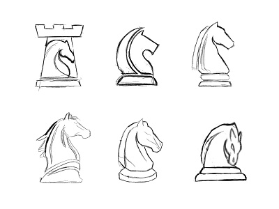 Rough sketch explorations - KNIGHT animal logo brand identity brandmark chess custom logo design explorations graphic design horse identity identity designer illustration knight logo logo design logo designer mark process sketches