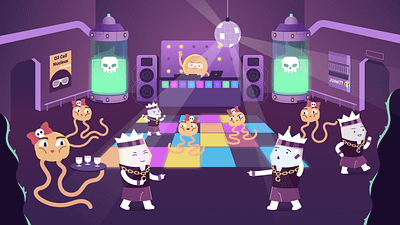 Disco party alien bacterium biology cartoon character club dance design disco flat graphic design health illness illustration medical monster night club party vector viruses