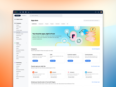 Discover apps with the new App store in Front app marketplace app store apps collaboration crm design email front illustration integration marketplace integrations ui ui design ux