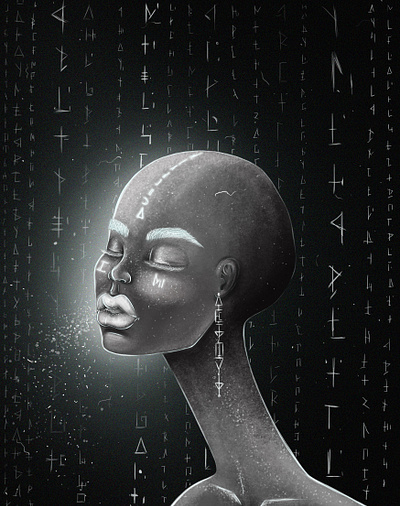 Magic woman from the future with hieroglyphs design future hairless hieroglyph illustration magic woman