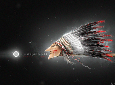 Red Indian flying through time augury cartoon design fairy feathers fortune telling illustration indian magic raster red