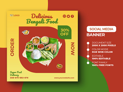 Food Social Media Post Template ads advert advertisement banner bengali food clean delicious design fresh hilsha fish instagram instagram post marketing media poster poster desugn psd social media social media post yummy yummy