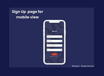 Sign Up page for mobile view dailyui signup ui