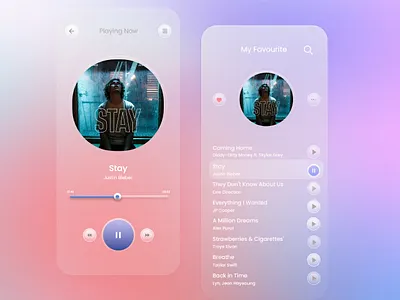 Glassmorphic Music Player app design illustration ui ux