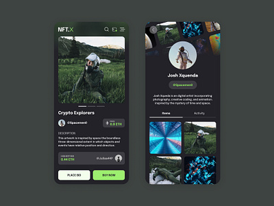 NFT Marketplace Mobile UI black crypto crypto design crypto marketplace cryptocurrency dark dark mode ethereum figma green marketplace mobile nft nft app nft marketplace nft mobile website ui ui design