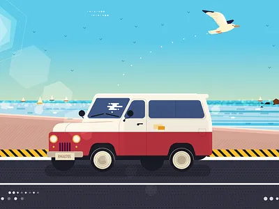 Beach Travel beach bird car inktober sea splat veicle