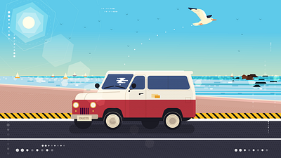 Beach Travel beach bird car inktober sea splat veicle
