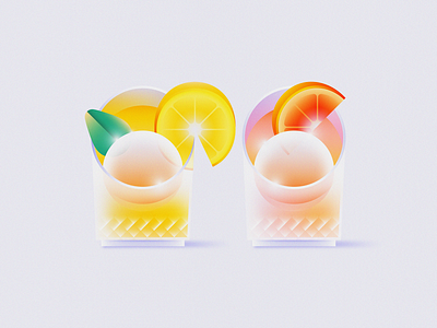 His & Hers Cocktails 2d alcohol bar cocktail cocktails design drinks flat food glass gradient grapefruit his hers ice ball illustration lemon minimal mixed drink vector wedding