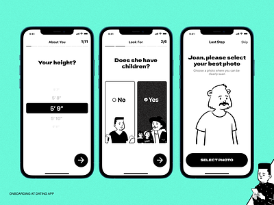 Dating App - Onboarding blackwhite branding dating dating app design graphic illustration ios konturpasha onboarding peeps product design typography ui ux