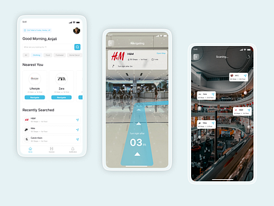 AR(Augmented Reality) Mall Navigation App UI 3d animation app design ar ar app ar app design augmented reality daily ui design guide malls mobile app motion navigation app shops ui ui ux uidesign uiuxdesign ux