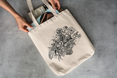 Floral tote bag art hand drawn illustration tote bag