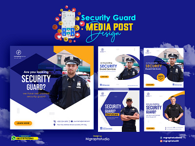 Security service social media post design ideas ads bundle ads design banner creative facebook ads graphic design guard service banner instagram post media kits security services ads set social media graphics social media kits social media post square flyer