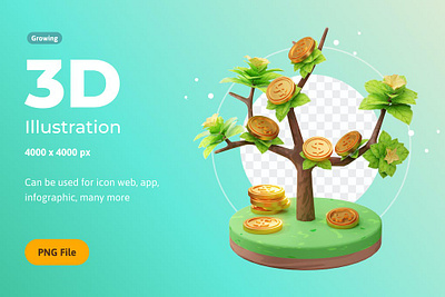 3d Render Illustration Growing Business 3d 3d illustration 3d illustrations app application banner business concept finance growing icon icon design icon illustration icons landing page money plant process strategy tree