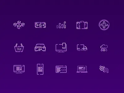 Simple set of icons app blockchain cash coding data desktop iconography icons minimal minimalistic mobile mobile app pharmacy set shop technology transport vector website