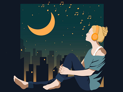 sleep sounds cityscape digital illustration editorial illustration girl illustration illustration music nightime procreate sleep sounds window