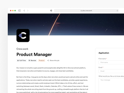 Crew.work — Career page (Job description) application form ats career career page crew crm job application job board job offer open position opportunity recruiter recruiting