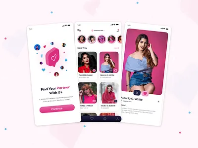Find Your Perfect Partner | Dating App android app design chatting app colorful app design dating app find a partner glass design glass effect design ifnlinks ios iphone app design message app messenger app minimalist app design mobile app ofsentdesign social app trending design ui design ux design web app