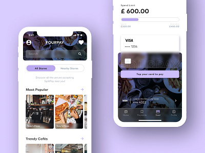 Fourpay activity afterpay app bnpl card contactless card design four klarna lilac logo mobile product ui ux uxui website