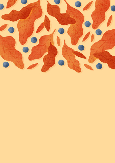 Red autumn leaves autumn berries berries pattern blue berries botanical botany cute illustration fall illustration leaves nature oak leaves orange and blue orange leaves pattern season textile design thanksgiving wallpaper