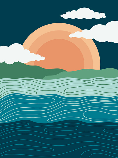 sunshine, sunshine illustration landscape ocean outdoors peaceful sun sunrise sunset water