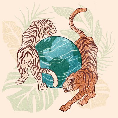 protect her🐅 digital illustration earth environment lions planet protection tigers