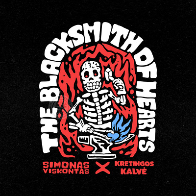Blacksmith of Hearts anvil apparel blacksmith cartoon design forge hammer hearts illustration logo lowbrow retro skeleton vintage
