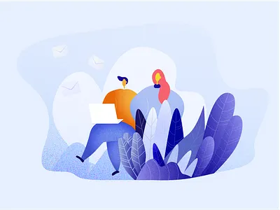 Send email blue branding character gradient grain illustration letters mail mailbox newsletter texture vector