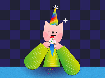 cat eats ice cream cat design grain grain texture graphic design ice cream illustration texture vector