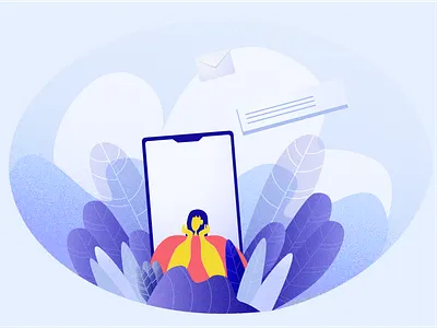 Push notifications blue branding character gradient grain graphic design illustration letters mail mailbox mobile newsletter notifications phone push notifications vector