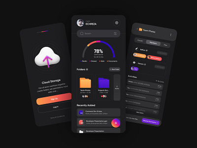 Team Cloud Storage App Concept cloud cloud service cloud storage cloudstorage collab colorful dark mode mobile ui team ui uidesign user experience userinterface ux uxdesign