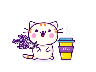 Lavender Tea autumn cartoon cartoon character cartoon illustration cat cup cute cute illustration cuteart flat hot illustration kawaii kawaii art lavender tea teatime
