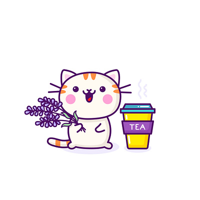 Lavender Tea autumn cartoon cartoon character cartoon illustration cat cup cute cute illustration cuteart flat hot illustration kawaii kawaii art lavender tea teatime