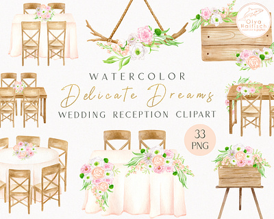 Delicate Dreams - Wedding reception clipart clipart elegant hand drawn illustration png watercolor watercolour wedding wedding clipart wedding reception
