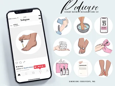Pedicure clipart cosmetic treatment Instagram icons beauty salon banner beauty salon branding clipart cover design icons illustration instagram highlight logo manicure nail manicure nail polish nails pedicure png social media spa stickers
