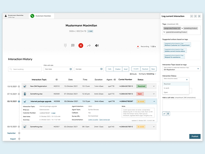 CRM Solution - Customer Interaction History + Log activity log call call log callcenter coorporate ui design crm customer interaction history dailyui detail list filtering history interaction history interaction log log notes tagging tags timeline ui uidesign